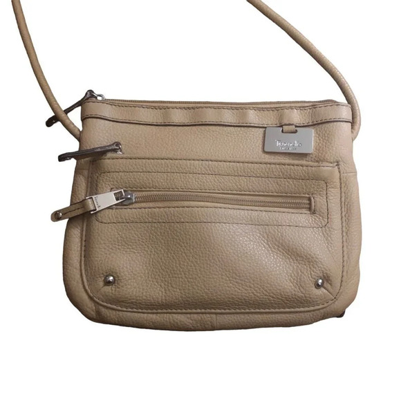 TIGNANELLO Women's Tan Genuine Pebble Leather Multi Pockets Handbag Crossbody - Picture 2 of 10